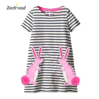 zeebread new arrival animals applique cotton princess dress for summer baby clothes fashon stripe childrens frocks toddler
