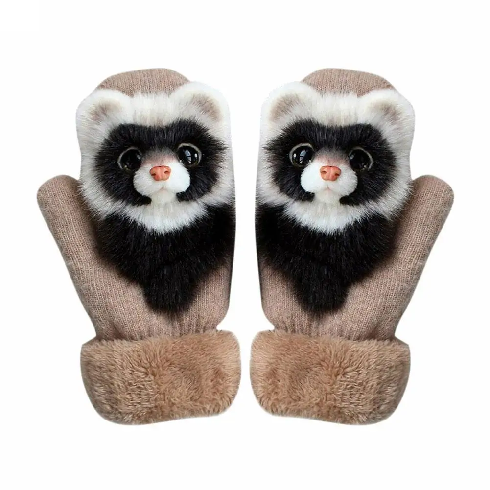 

2021 Warm Gloves Animal Cat Dog Panda Raccoon Design Winter 22cm Long Cute Girls Gloves Full Finger Fashion Soft Princess