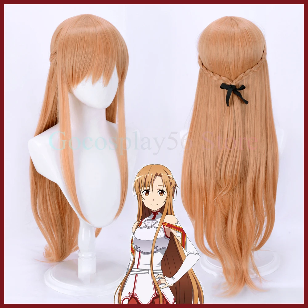 Аниме меч искусство онлайн косплей Yuuki Asuna парик Оранжевый 80 см длинные прямые