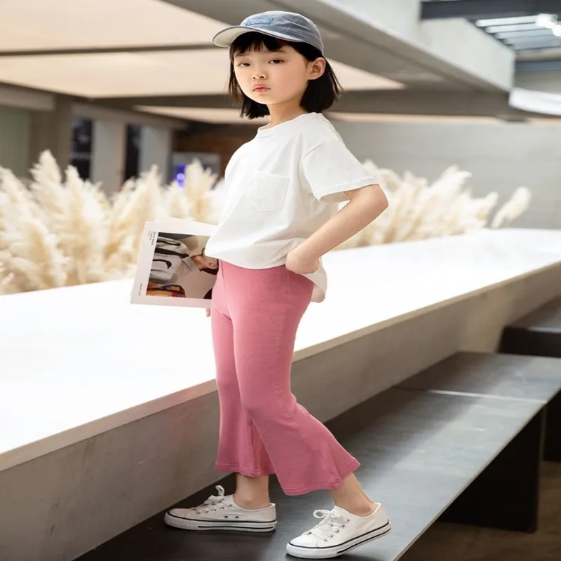 Las ni&ntilde;as pantalones de primavera y oto&ntilde;o de moda de las ni&ntilde;as pantalones de campana inferior de las ni&ntilde;as delgada ni&ntilde;os mallas pantalones ajustados-3