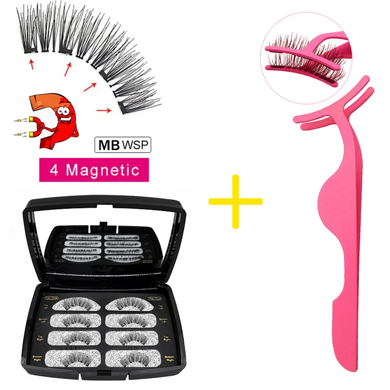 Набор Магнитных ресниц 6D 4 пары Многоразовые Накладные ресницы натуральные