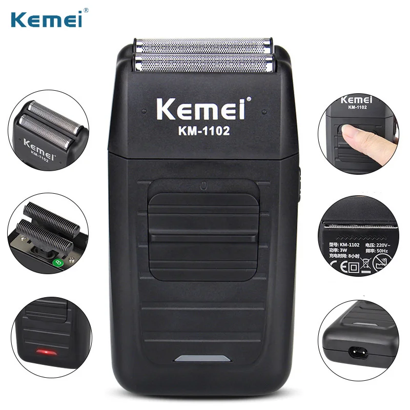Kemei бритва электробритва для мужчин триммер бороды водонепроницаемый возвратно