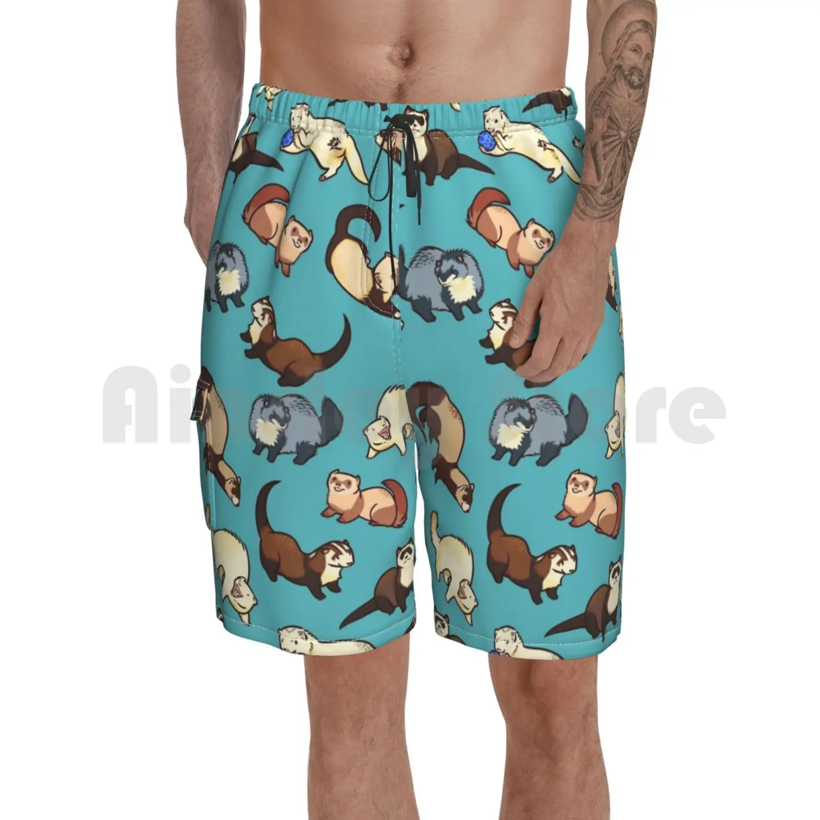 

Кошки змей в синем цвете Пляжные шорты мужские пляжные шорты для купания хорек хорьки узор узоры милый