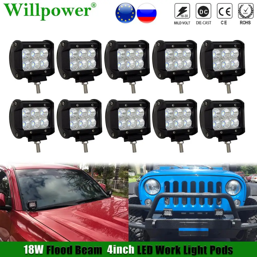 

2/4/10pcs 4x4 Truck 4" LED Work Light Pods Spotlights For Jeep JK Offroad 4WD UTV ATV Pickup SUV Backup Flood Fog Driving Lamp
