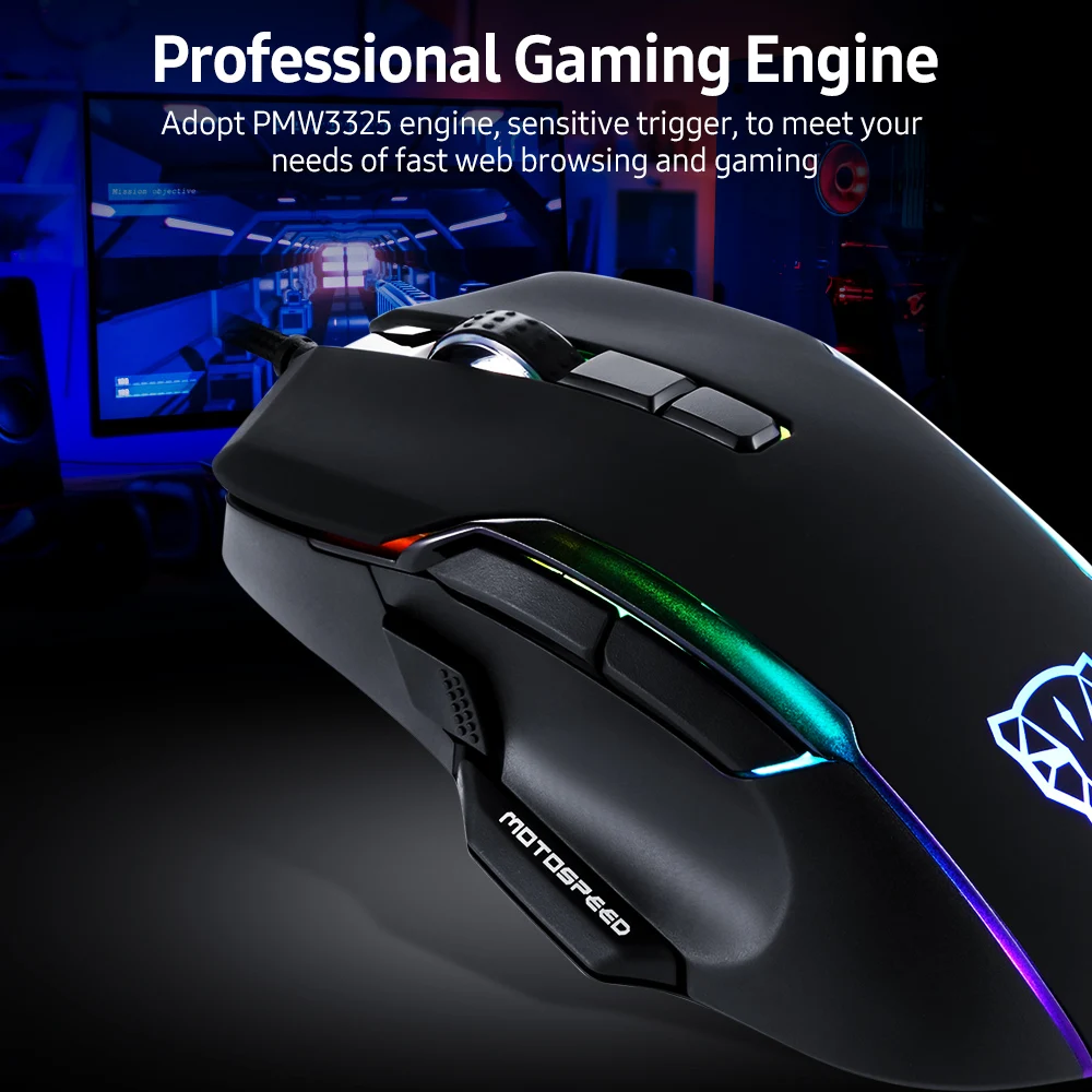 

MOTOSPEED V90 Mouse USB Wired Gaming Mouse RGB Gaming Mouse Ergonomic Mice with 8 Adjustable DPI for Desktop Computer Laptop