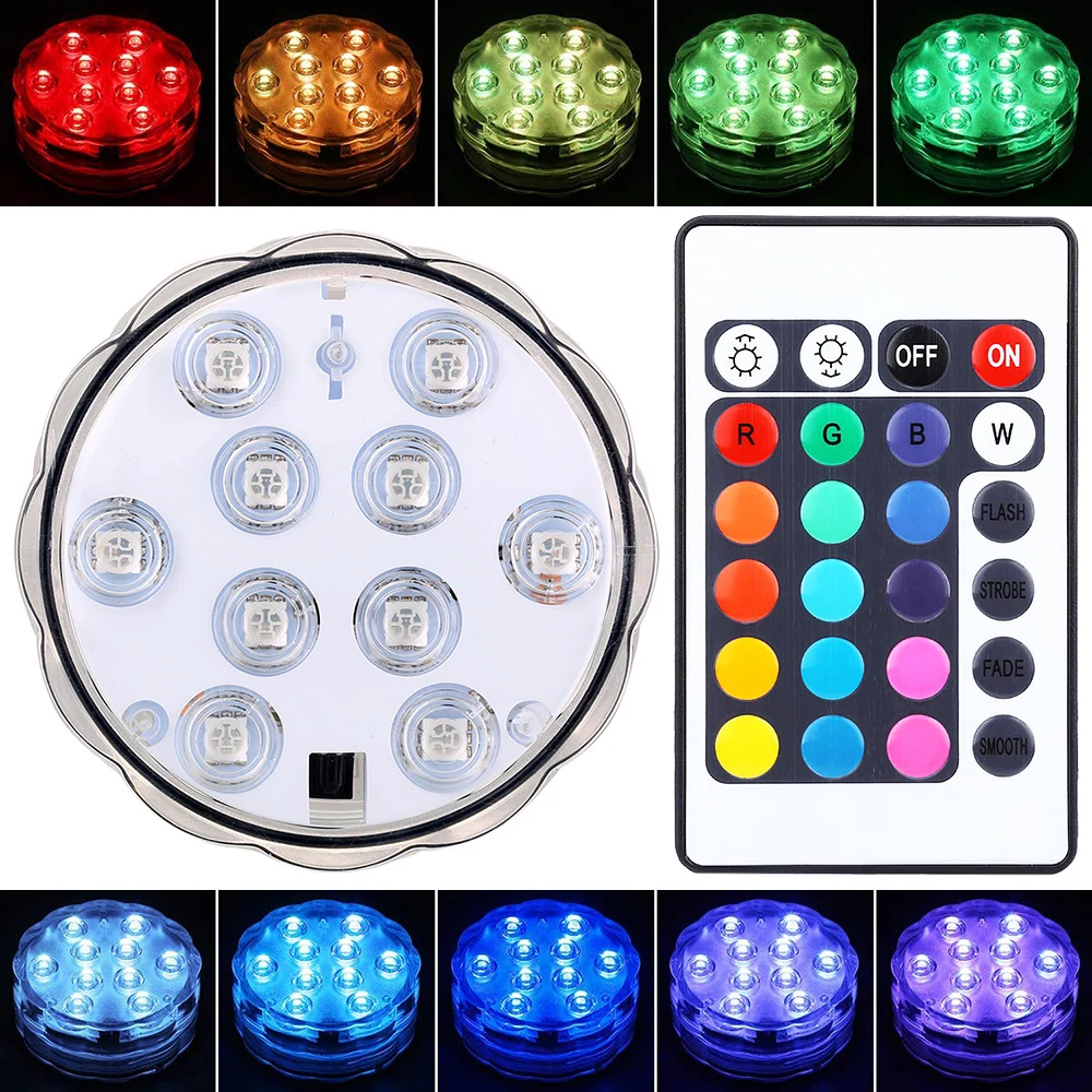 

Remote Controlled RGB Submersible Light RGB 5050SMD Battery Operated Underwater Outdoor Vase Bowl Party Decor IP68 Night Lamp