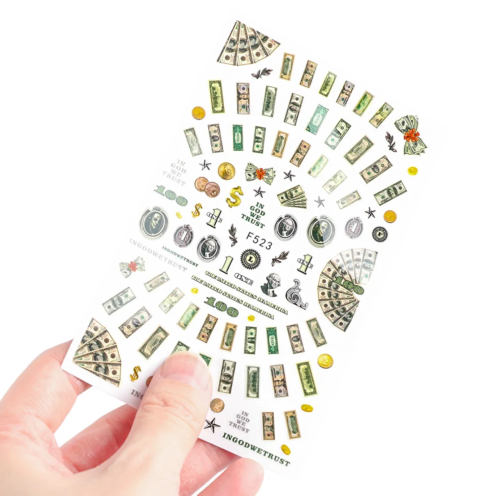 1 шт. 3D дизайн ногтей Стикеры Деньги Доллар богатых богатый Стиль s фольга для