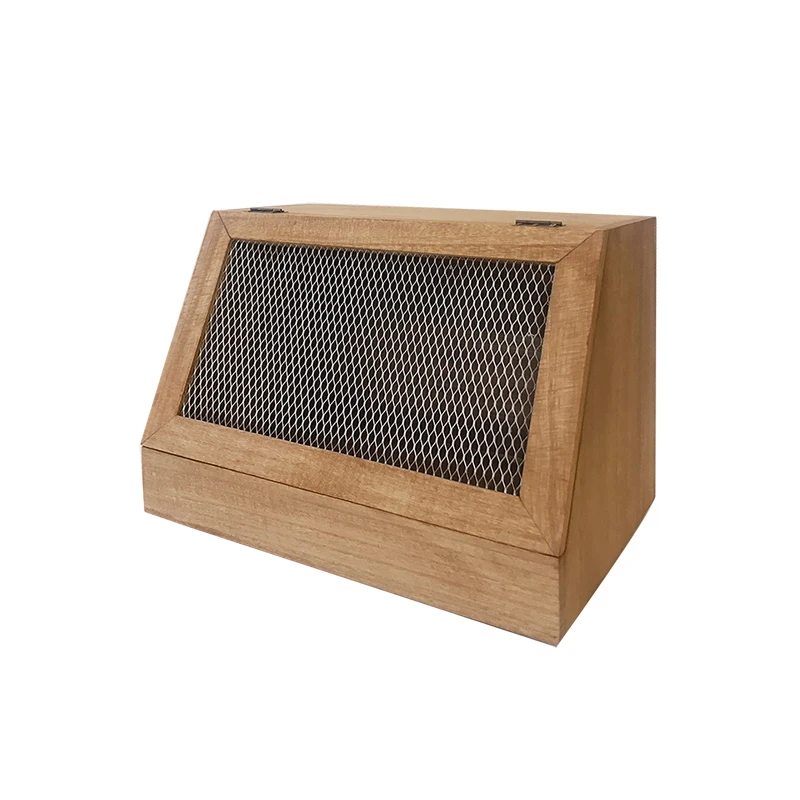 

Wooden Box Storage Case for Bread/Fruit Carton with Iron Net Tableware Wedding Party Home Decoration