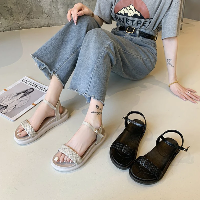 

All-Match 2021 Sandals Block Heels Med Ladies Shoes Summer Soft Suit Female Beige New Chunky Medium Fashion Clear Low Comfort Gi
