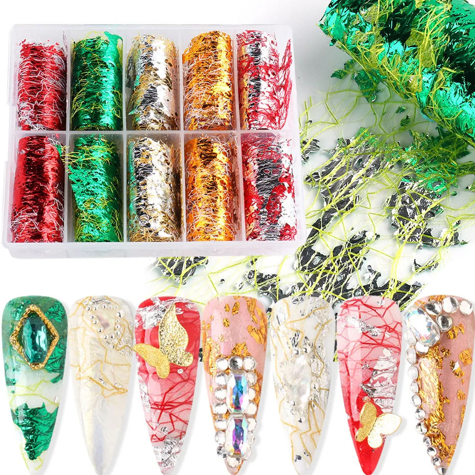 10 рулонов стикеры 3D на ногти Nail Art алюминиевая фольга бумага наклейка пустотелая