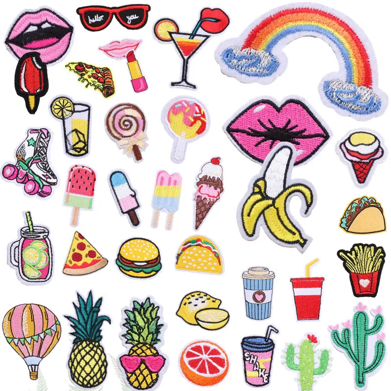 

Banana Embroidery Cloth Sticker Cartoon Mouth Pineapple Embroidery Logo Lollipop Embroidered Patch Lemon Patch Sticker