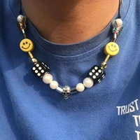 yellow smiley ceramic acrylic beads clavicle chain dice skull pearl necklace hip hop gift bracelet set 0a12609