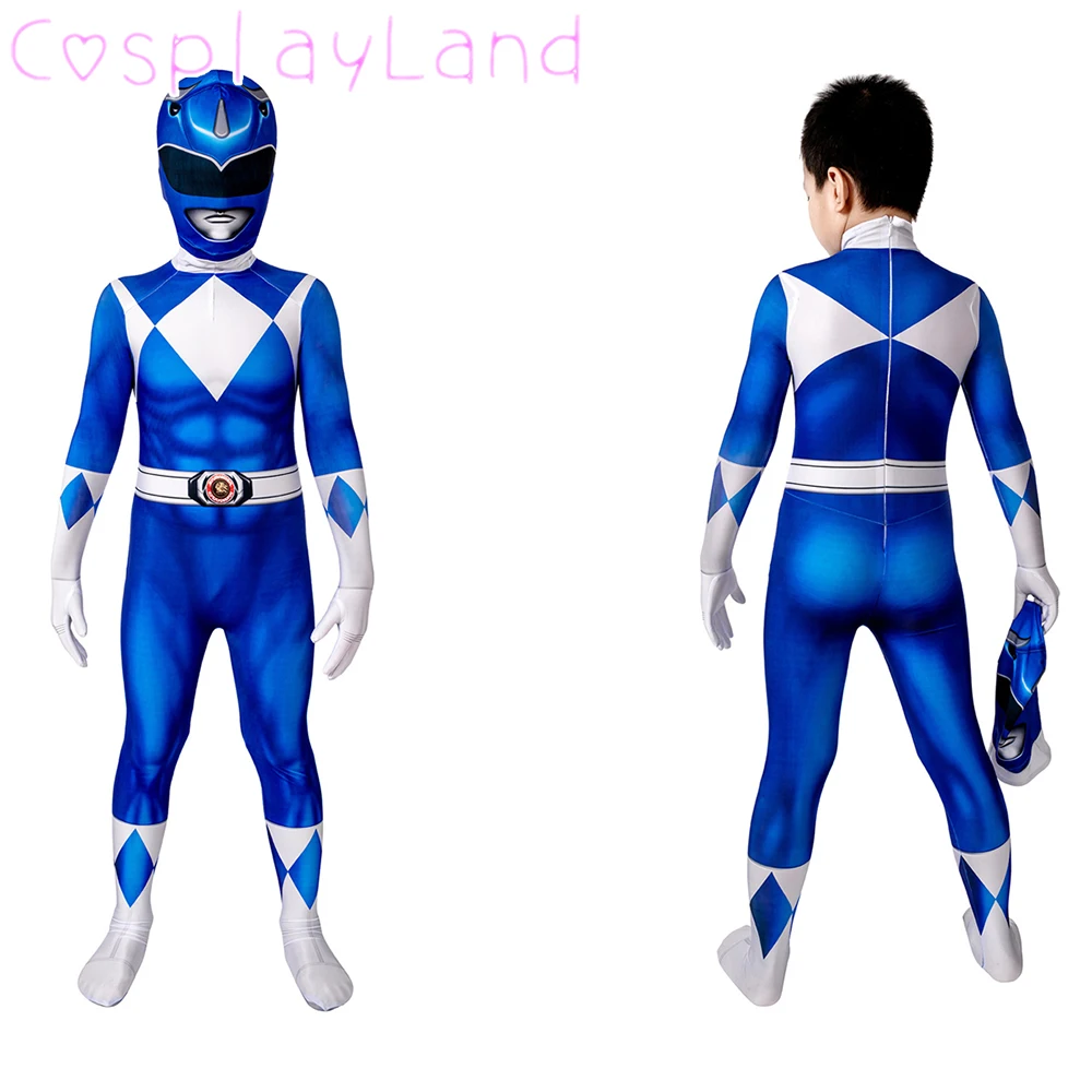 

Kids Blue Ranger 3D Printed Jumpsuit Helmet Children Halloween Carnival Superhero Billy Cosplay Costume Boys Zentai Bodysuit