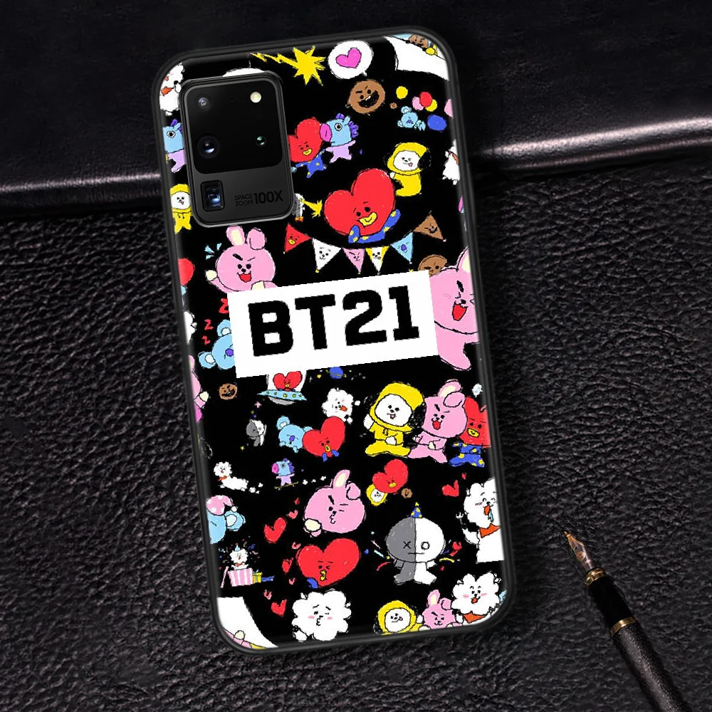 

Cute Cartoon BT21 Phone Case Cover Hull For Samsung Galaxy S 6 7 8 9 10 e 20 Edge Note 8 9 10 Plus black Coque Luxury Cell