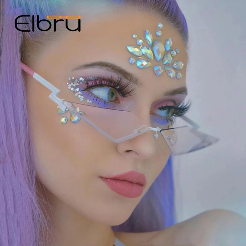 

Elbru женские модные солнцезащитные очки кошачий глаз для мужчин безободковые женские очки роскошный тренд узкие солнцезащитные очки улична...