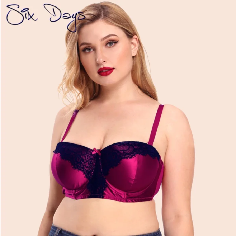 

Сладкий размера плюс, собранные Черное кружево тонкий бюстгальтер Для женщин сексуальный пуш-ап, съёмные лямки топа с полной чашкой и без ко...