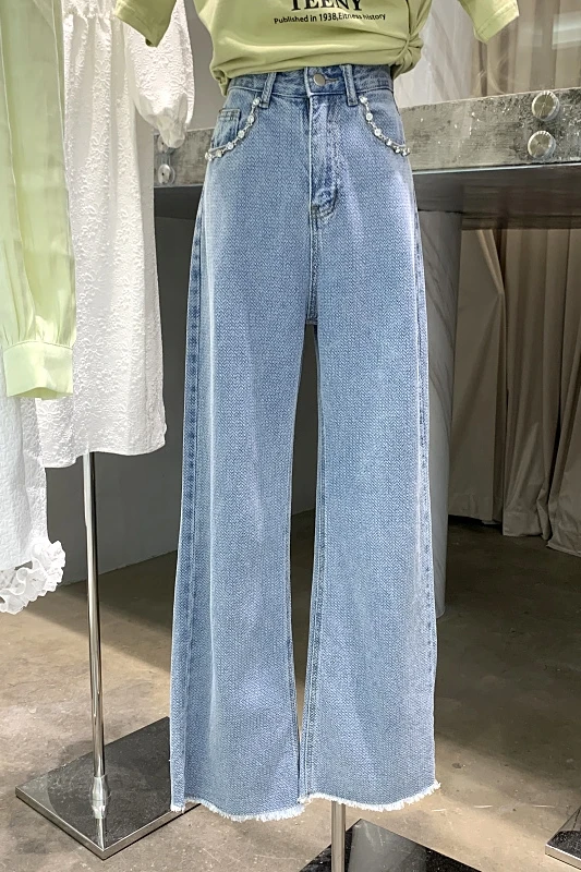 

Blue Wide Leg Jeans for Women 2021 Spring New Korean Style High Waist Loose Slimming Straight-Leg Trousers Female Denim Pants