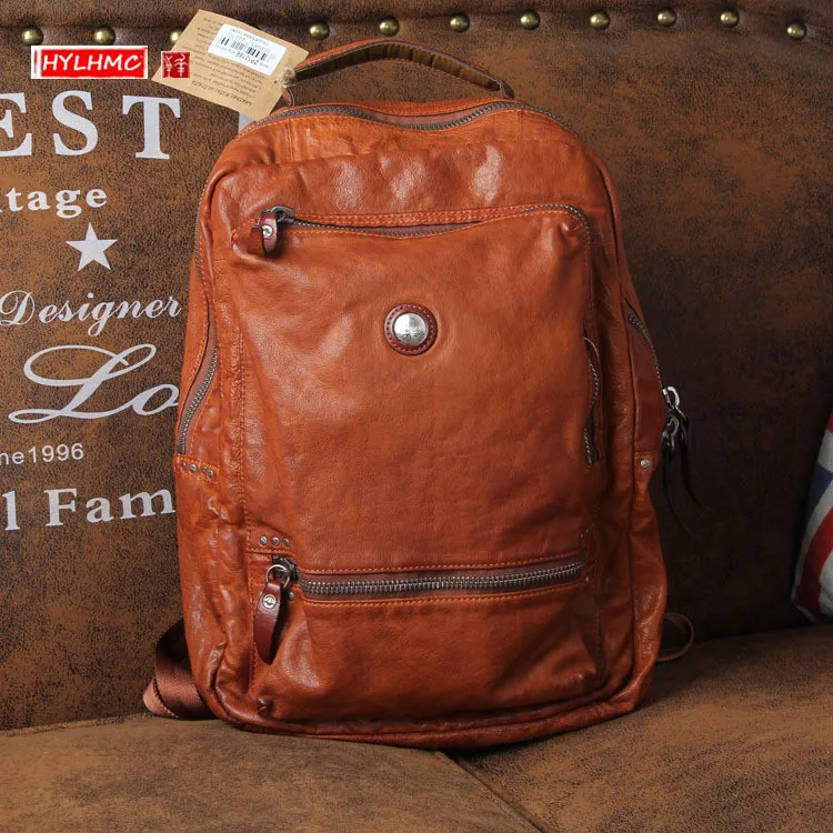 

2021 New Genuine Leather Women's Backpack Female Shoulder Bag Casual Retro Ladies Big Bags Travel Backpacks Top Layer Cowhide