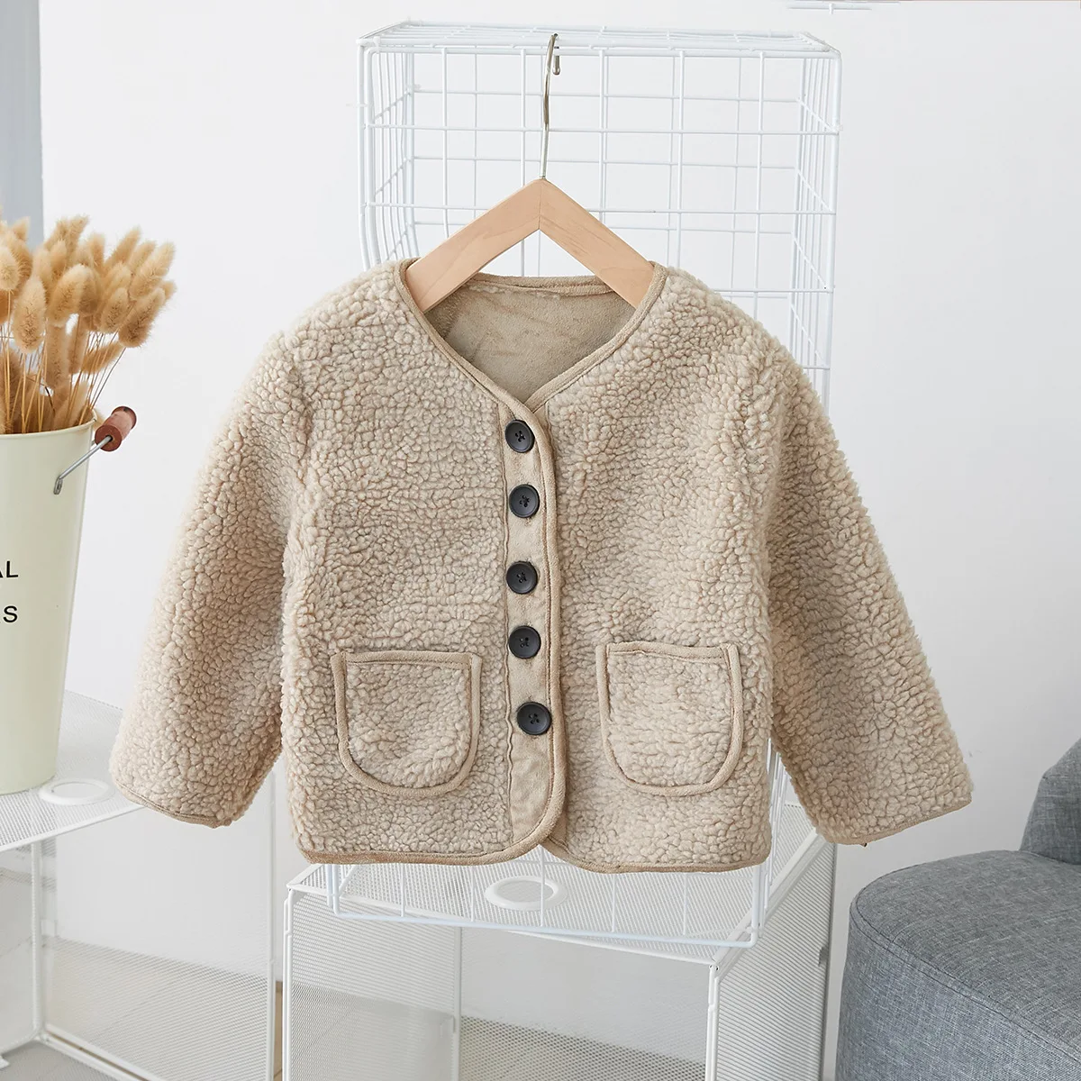 Корейская Осенняя качественная куртка из ягненка для девочек бархатная тонкая