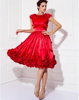 hot a line floral red cocktail party dress prom gowns jewel neck short sleeve knee length back to school dresses robe de soriee
