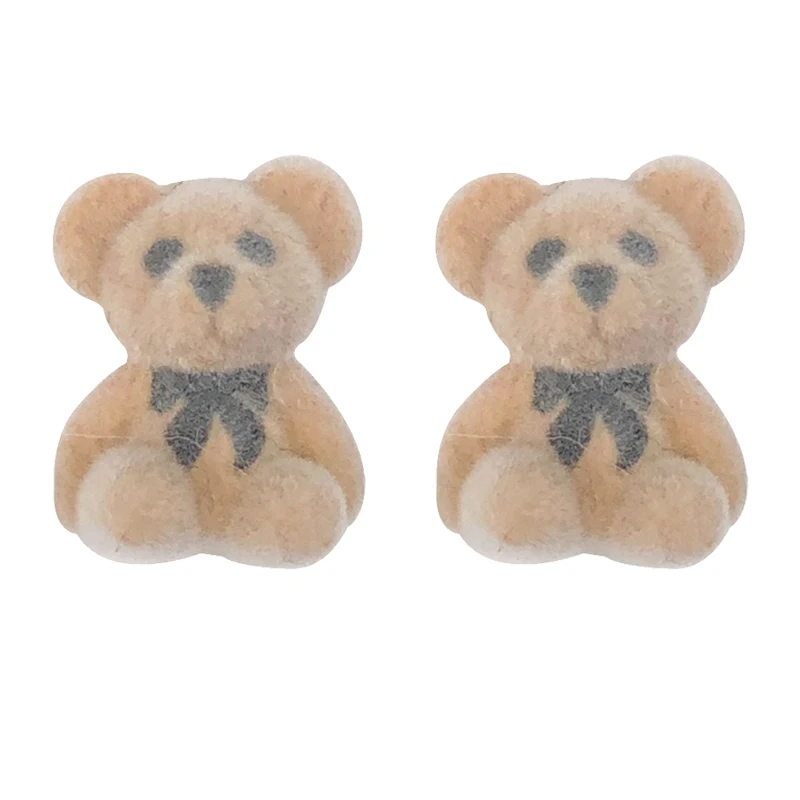 

925 Sterling Silver Needle Flocked Bear Earrings Temperament Women Sweet Student Wedding Party Jewelry Girlfriend Gift