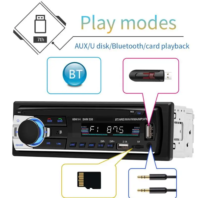 Автомагнитола 1Din12V стереомагнитола с Bluetooth mp3-плеер USB SD AUX вход автоаудио