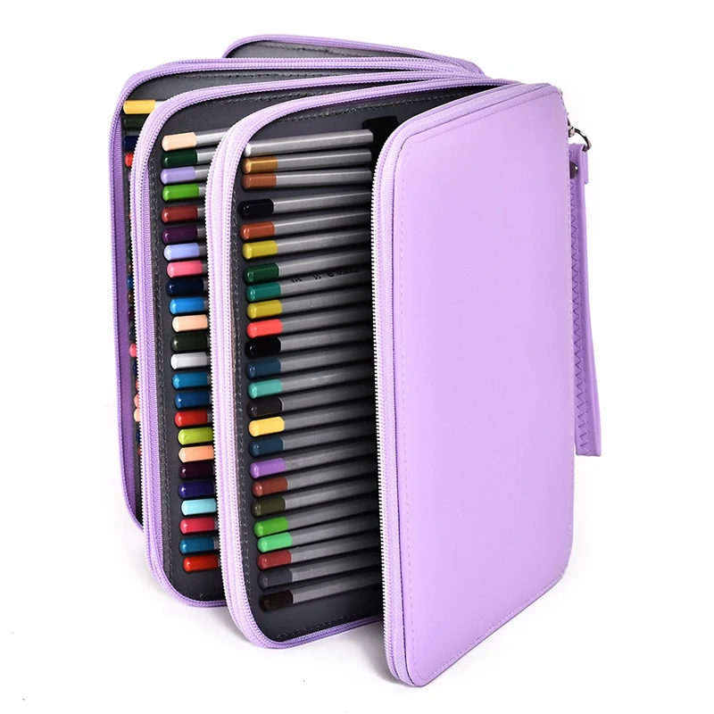 

2Pcs 184 Hole Art Storage Pencil Case Multicolor Sketch Pen Color Lead Large Capacity Folding Pen Bag Purple & Red