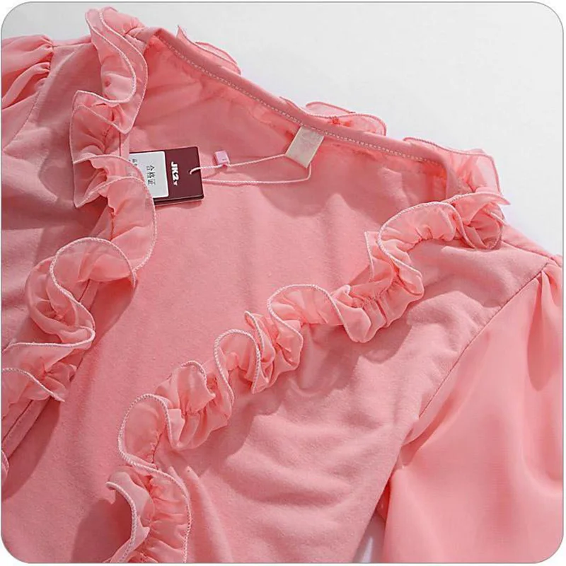 M/L 4XL Женская короткая шифоновая куртка с рюшами болеро рукавами фонариками