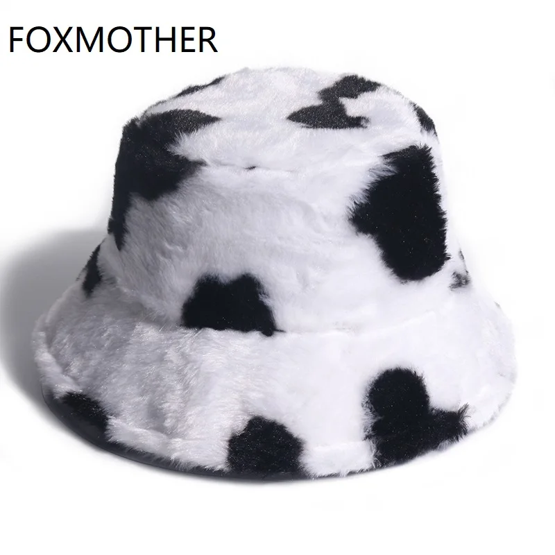 Панама FOXMOTHER из искусственного меха с принтом коровы, женская, зимняя, шапки для рыбаков