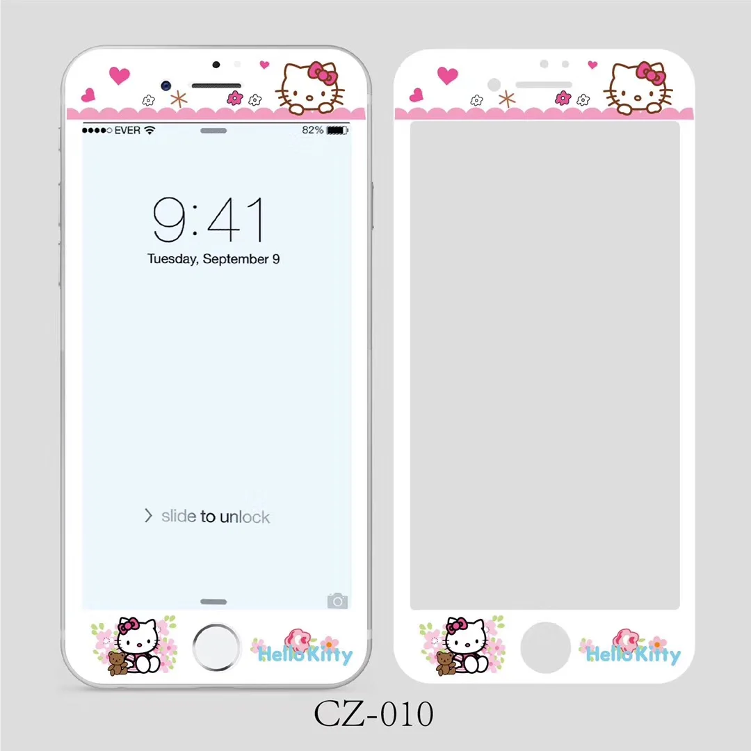 3D 9H Soft Edge Japanese Cartoon KT Cat Pattern Screen Protector For iPhone 7 6 6S 8 Plus Tempered Glass Protective Film
