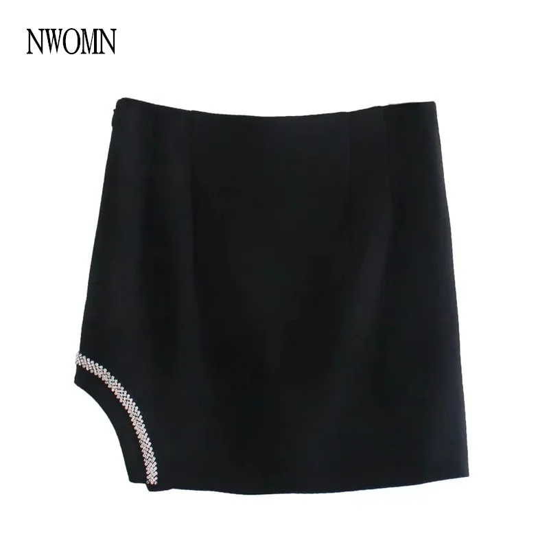 

NWOMN Za Women Skirt Fashion Rhinestone Irregular High-Waisted Skirt Woman Vintage Street Style Sexy Mini Short Skirts Female