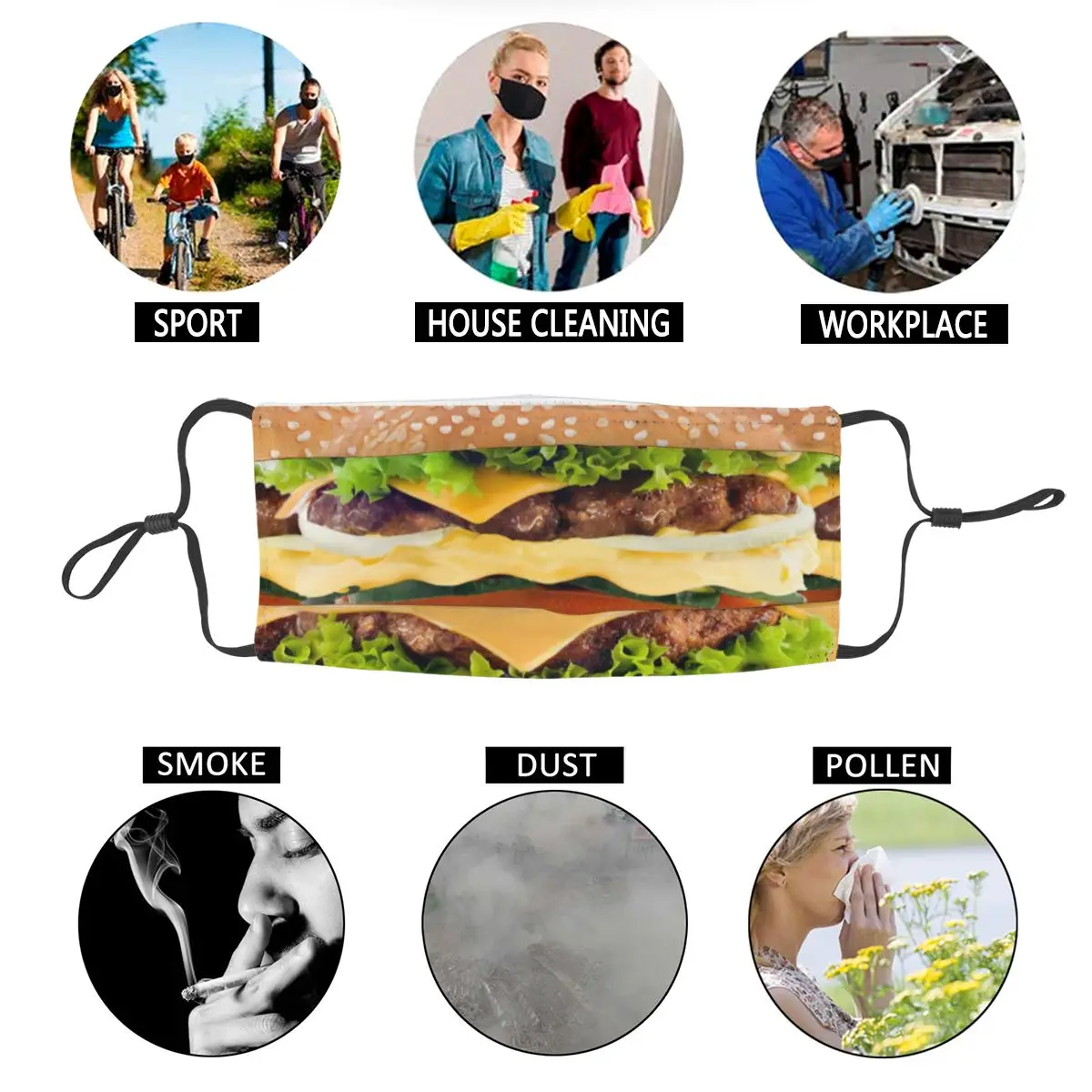 

Burger Me Food Unisex Reusable Mouth Face Mask Dust Protection Cover Respirator