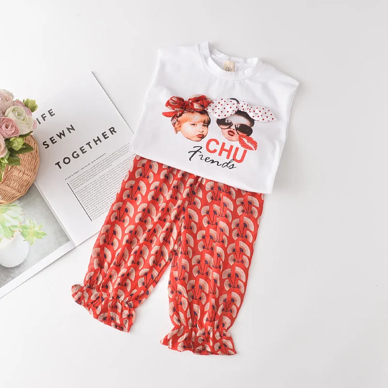 

Keelorn Girls Clothing Sets 2021 New Summer Kids Letter Print Sleeveless Top and Pants Outfits 2Pcs Casual Toddler Girl Outfits