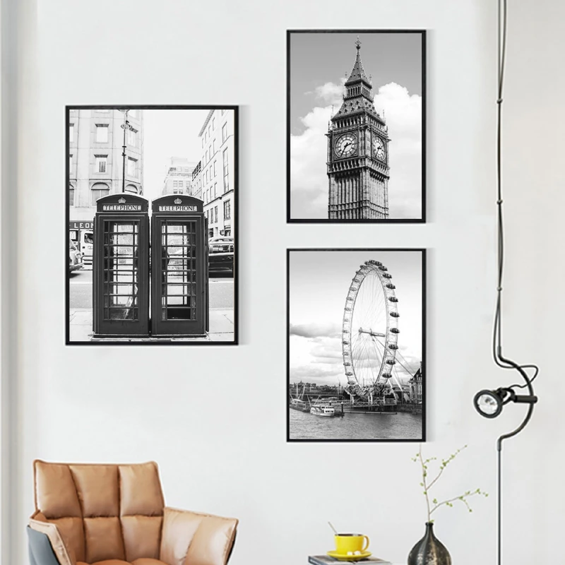 Черно-белый английский архитектурный большой бен Тауэр холст Постер &quotЛондон&quot