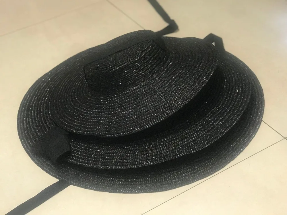 

01811-axi summer natural handmade paper Designer style wind brim black leisure beach black ribbon lady fedoras cap women hat