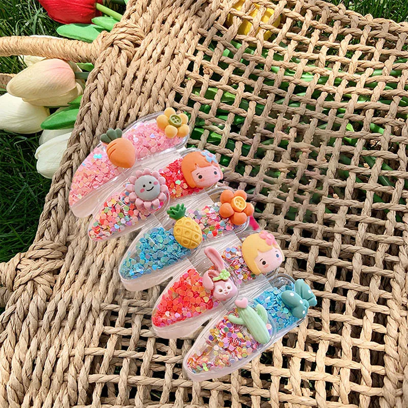 

10/20 Pcs Children's Fruit Hairpin Headdress Quicksand Clip Girl Cute Little Clip Baby Side Bangs Quicksand Clip
