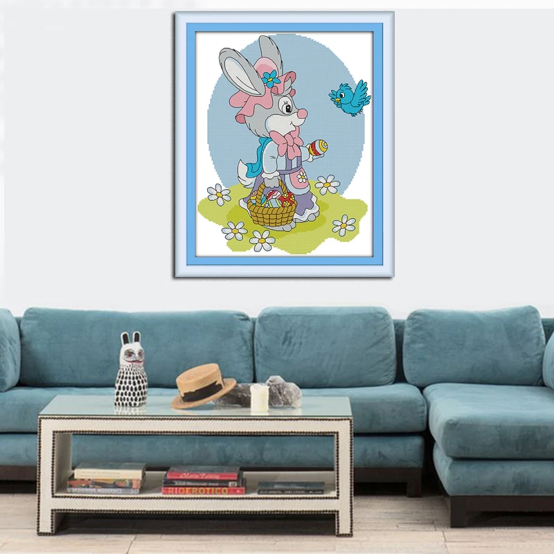 Joy Sunday Mother Rabbit Cute Cartoon Home Decor Handmade Cross-stitch Set DIY Needlework Painting Counted Print On Canvas14CT | Дом и сад
