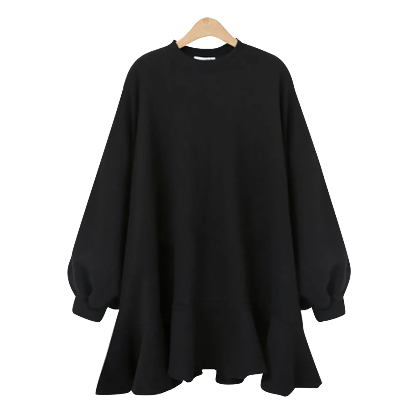 

Women's Long-sleeved Pocket Pullover Hoodie Dress Waist Sweatshirt Women Autumn Dress O-neck Solid Pockets Cotton Linen 2020