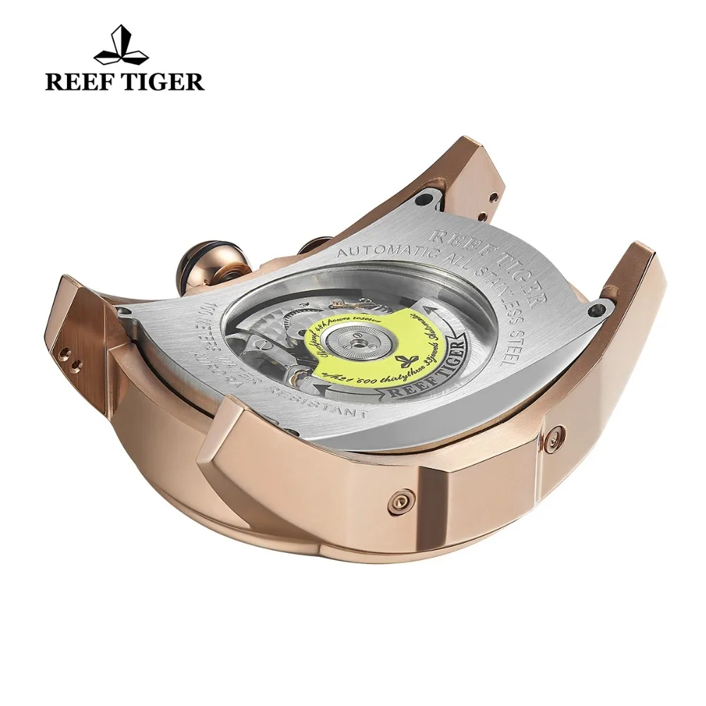 

Reef Tiger/RT Luxury Watches Men's Tourbillon Analog Automatic Watch Rose Gold Tone Sport Wrist Watch Rubber Strap RGA3069