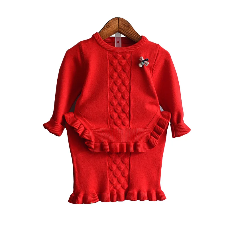 

Kids Clothes Sweet Girl Dress Children Clothing Set Knitted Sweater Skirt Set