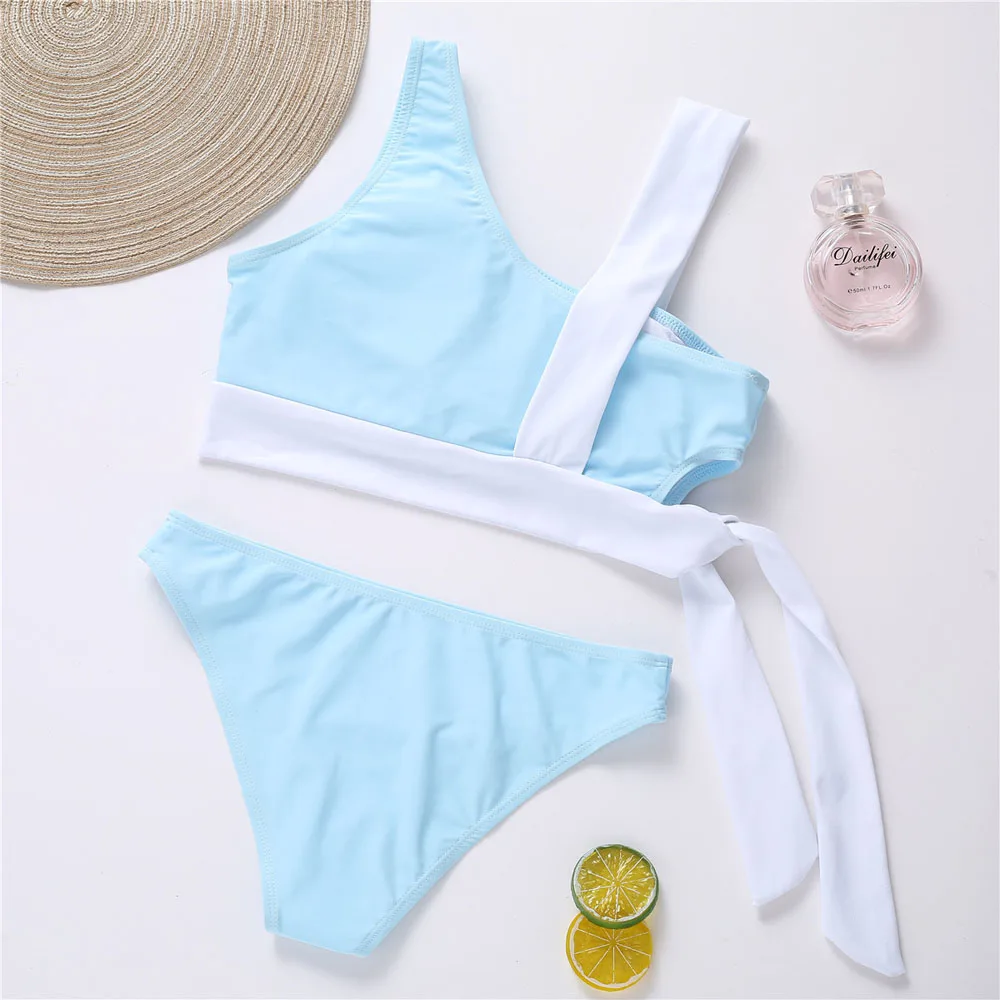 

Seay One Shouler Women's Swimsuit Swimwear Women Bikini Patchwork Bathing Suits High Cut Bikinis Thong Knotted Biquini Summer