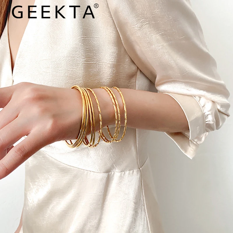 Набор медных браслетов золотого цвета Минималистичная миниатюрная резная