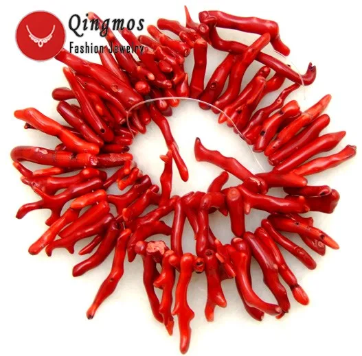 Qingmos натуральный 6*40 мм ветка красный коралл свободные бусины для