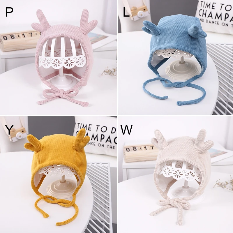 

Cute Warm Hat For Autumn Baby Cartoon Fawn Shape Cotton Baby Ear Cap Blue Protection Pullover Elastic Hat