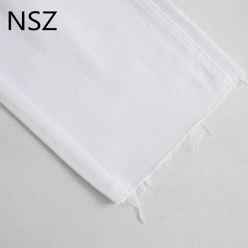 Женские прямые джинсы NSZ белые джинсовые брюки с высокой талией длиной до