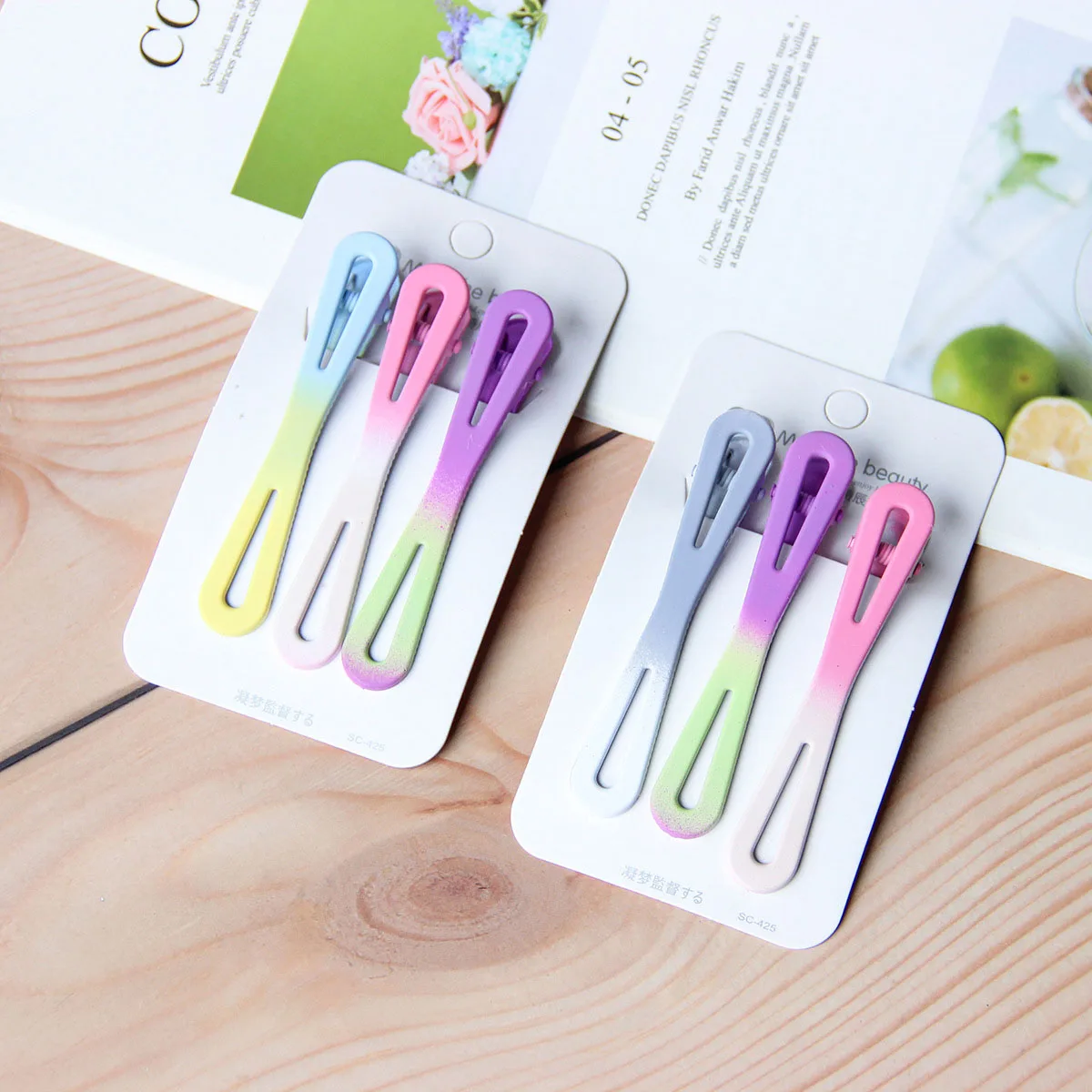 

3pcs/set Gradient Candy Color Hairpins Metal Large Duckbill Clip Barrettes for Women Bangs Side Hair Clips Hair Accessories 2021