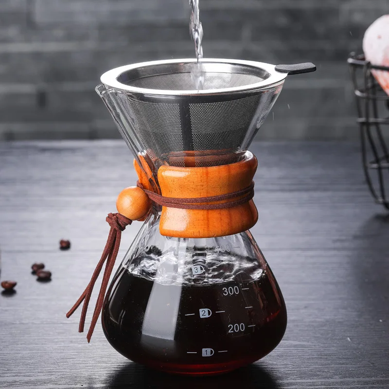 Классический стеклянный кофейник V60 с капельницей и деревянной ручкой кофеварка