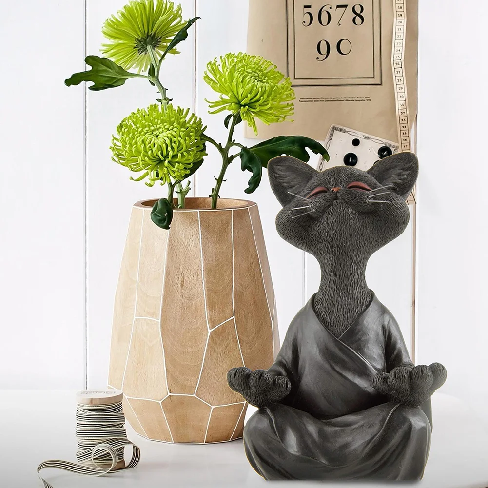 

Resin Yoga Meditation Cat Prayer Figurine Statue Nordic Art Craft Decoration for Home Room Studio Outdoor Garden Desk Ornaments
