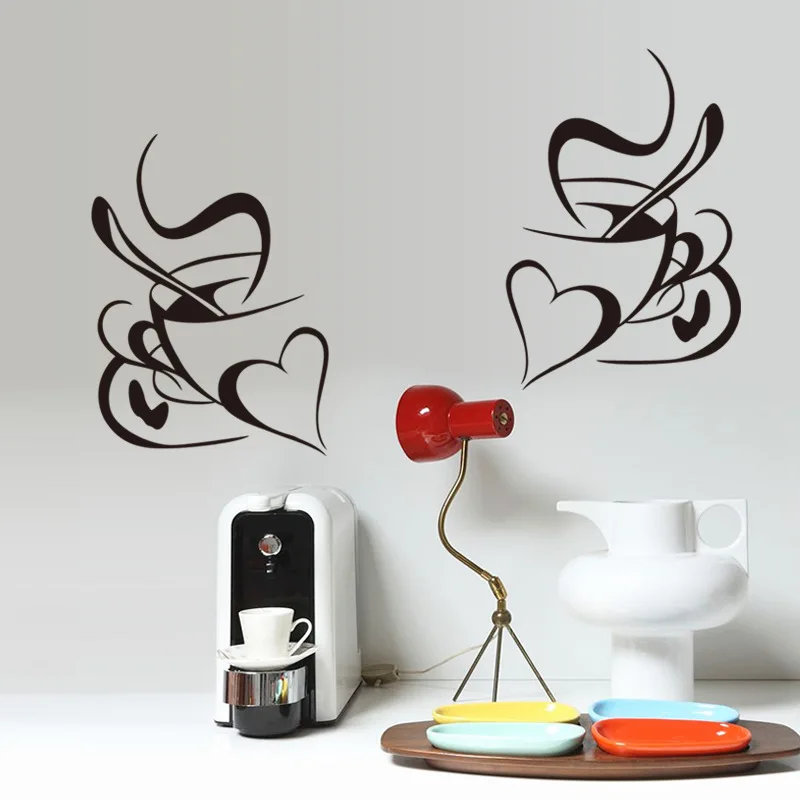 

Retro Double Love coffee cup wall sticker vinyl decals Restaurant Kitchen removable wall Stickers DIY home decor wall art mural