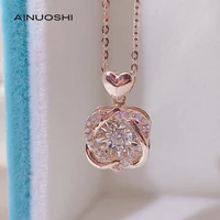 ainuoshi 18k gold 0 09ct real diamond dancing heart interlaced pendant necklace romantic love wedding style jewerly 18